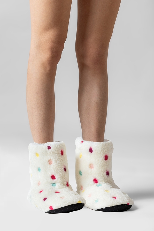 GIRL ANTI-SLIP DOTS BOOT SLIPPERS FLEECE WITH ABS AND SHERPA LINING INSIDE