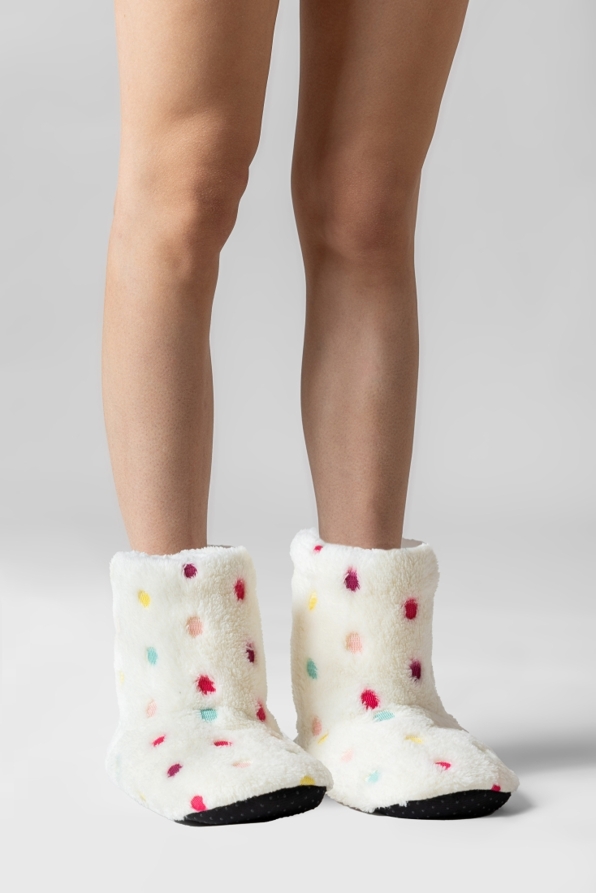 GIRL ANTI-SLIP DOTS BOOT SLIPPERS FLEECE WITH ABS AND SHERPA LINING INSIDE