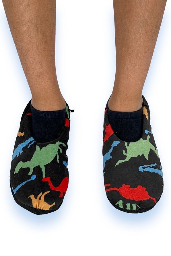 UNISEX ANTI-SLIP SLIPPERS WITH ABS WITH DYNOSAURS PATTERN AND FLUFFY LINING INSIDE