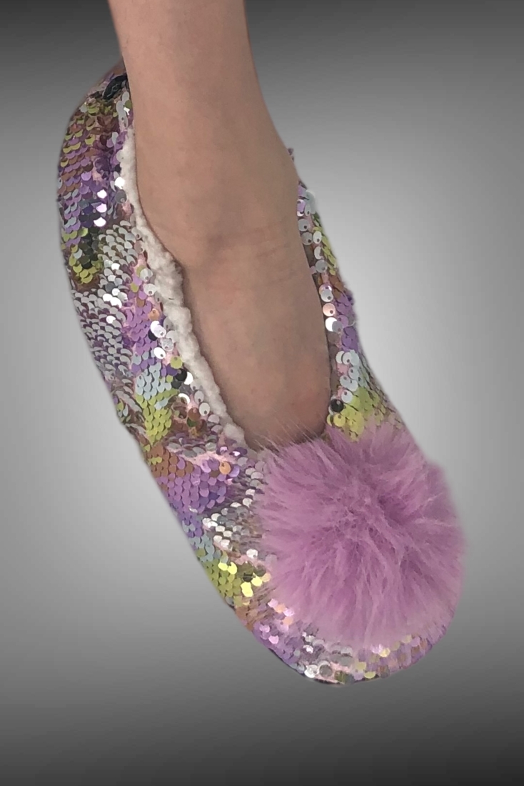 WOMAN ANTI-SLIP SLIPPERS WITH ABS TURNING SEQUINS AND FLUFFY LINING INSIDE