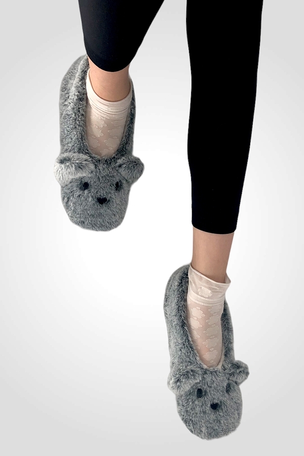 WOMAN ANTI-SLIP SLIPPERS WITH ABS DOG WITH EARS AND FLUFFLY LINING INSIDE