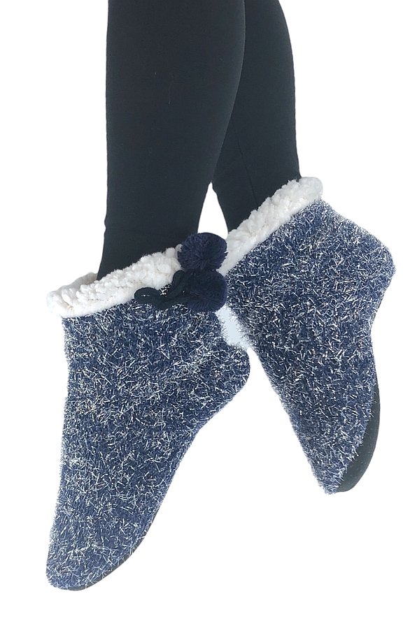 WOMAN MELANGE FAUX FUR ANKLE BOOTS WITH FLUFFY FABRIC INSIDE ANTI-SLIP SOLE AND POM POM AT SIDE