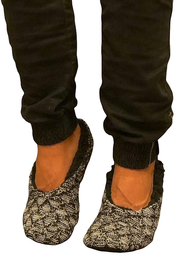 MAN MELANGE CABLE KNIT SLIPPERS FLUFFY FABRIC INSIDE ANTI SLIP SOLE