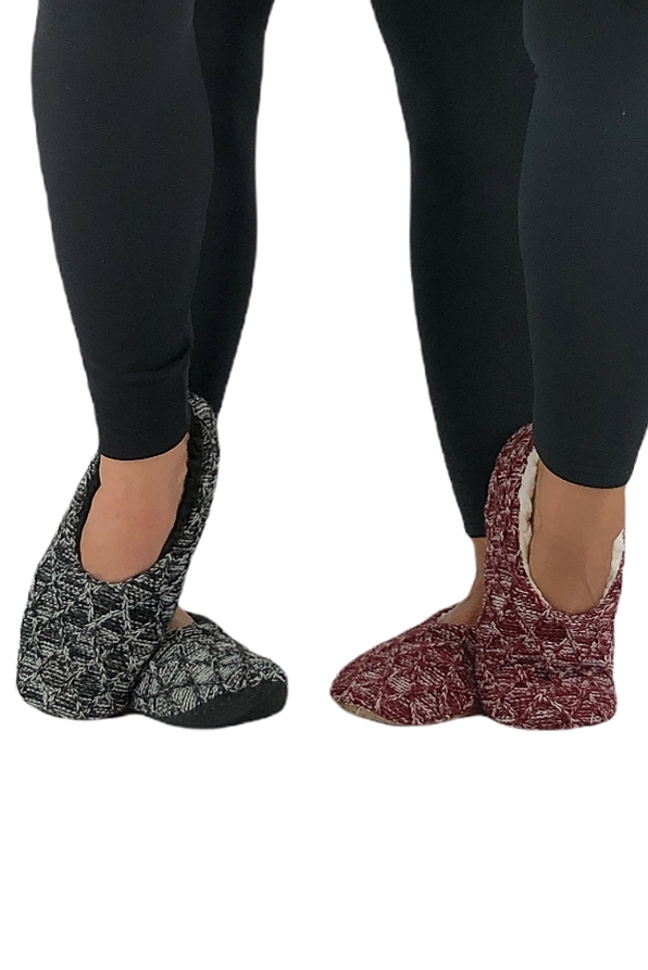 WOMAN MELANGE CABLE KNIT BALLERINA SLIPPERS FLUFFY FABRIC INSIDE ANTI SLIP SOLE