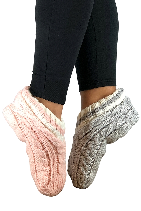 UNISEX ACRYLIC ANKLE ANTI-SLIP SOCKS WITH ABS FLUFFY FABRIC INSIDE BRAIDS PATTERN