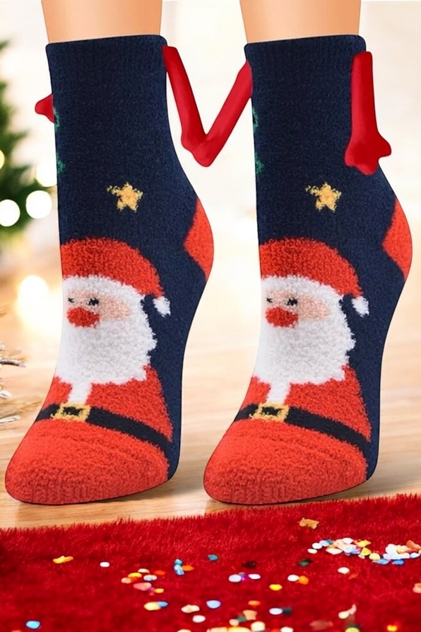 MAGNET FUZZY SOCKS WITH ANTISLIP ABS AND MAGNETIC HANDS SANTA CLAUS PATTERN