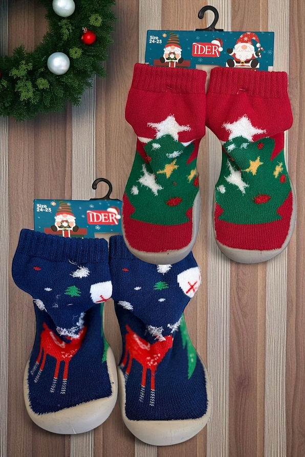 CHRISTMAS ANTI-SLIP SOFT RUBBER SOLE THERMAL SOCK SHOES FOR BABY AND TODDLER