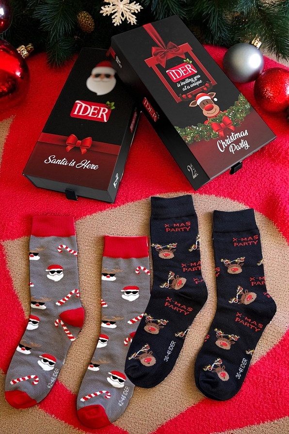 2-PACK ΧΡΙΣΤΟΥΓΕΝΝΙΑΤΙΚΗ UNISEX ΒΑΜΒΑΚΟΛΥΚΡΑ ΚΑΛΤΣΑ ΣΕ ΣΥΣΚΕΥΑΣΙΑ ΧΡΙΣΤΟΥΓΕΝΝΙΑΤΙΚΟ ΚΟΥΤΙ ΔΩΡΟΥ