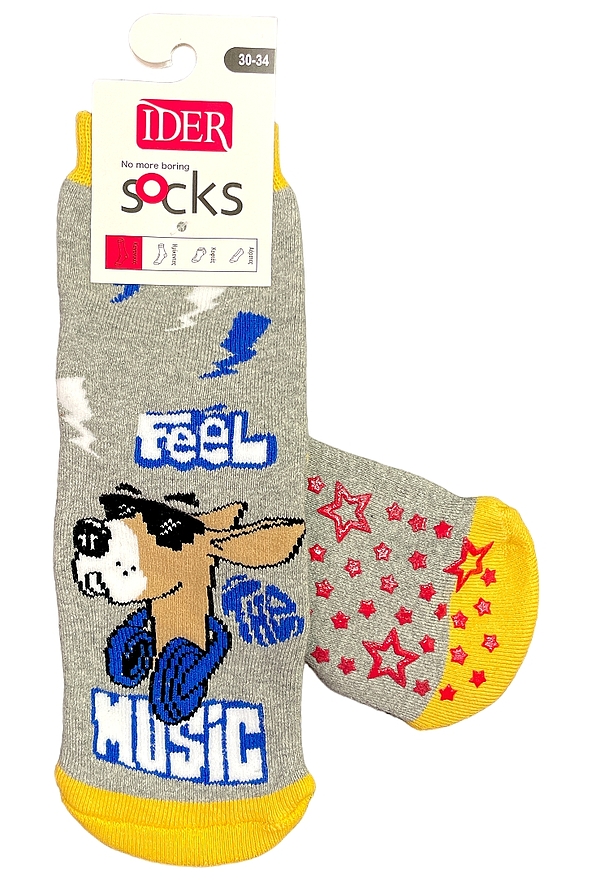 KIDS TERRY-COTTON SLIPPERS ANTI-SLIP WITH ABS WITH DOG WITH HEADPHONE PATTERN AND SEAMLESS TOES