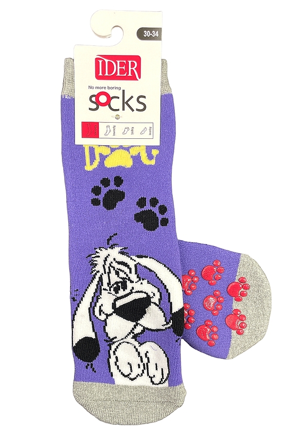 KIDS TERRY-COTTON SLIPPERS ANTI-SLIP WITH ABS WITH CUDDLY DOG PATTERN AND SEAMLESS TOES