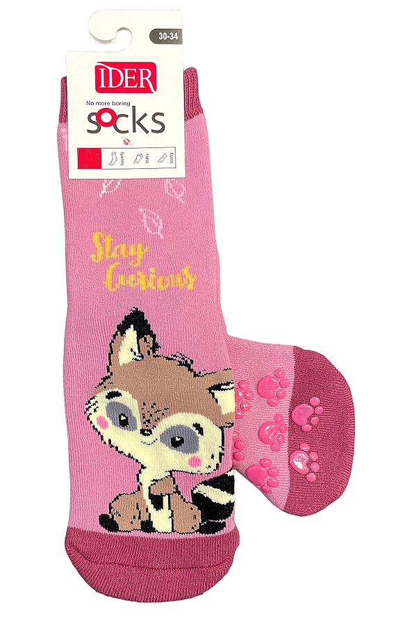 GIRL TERRY-COTTON SLIPPERS ANTI-SLIP WITH ABS WITH CURIOUS CAT PATTERN AND SEAMLESS TOES
