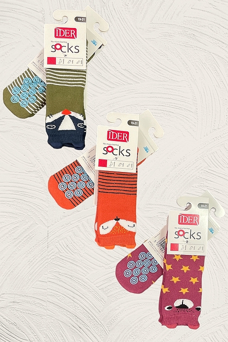 BABY TERRY-COTTON SLIPPERS ANTI-SLIP WITH ABS AND ANIMALS PATTERN