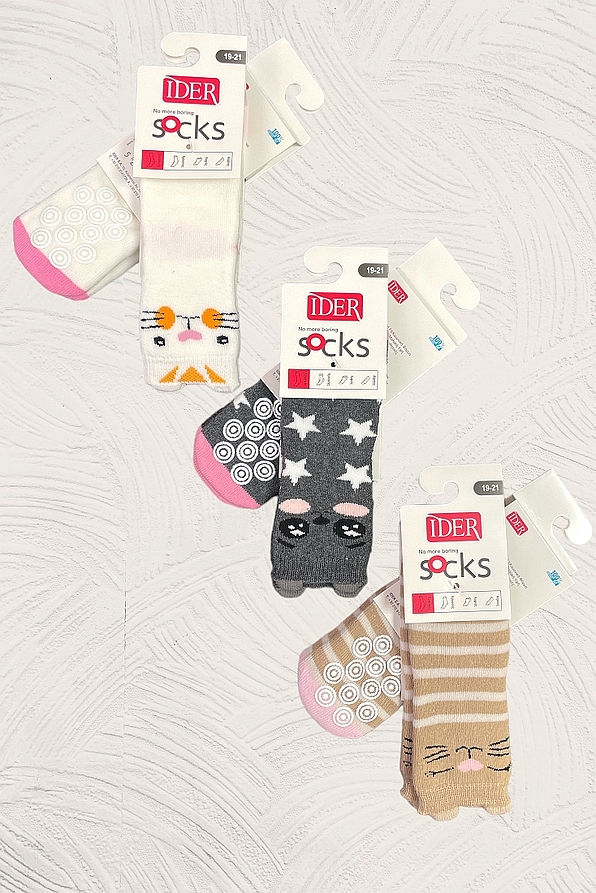 BABY GIRL TERRY-COTTON SLIPPERS ANTI-SLIP WITH ABS AND CATS PATTERN