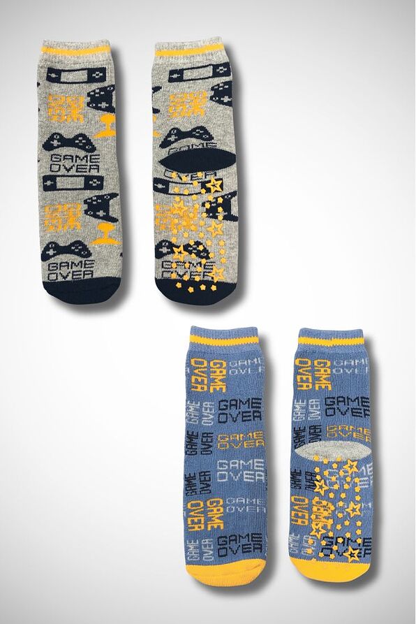 TERRY COTTON CREW SOCKS WITH ABS ANTI-SLIP SOLE & PATTERN GAME OVER
