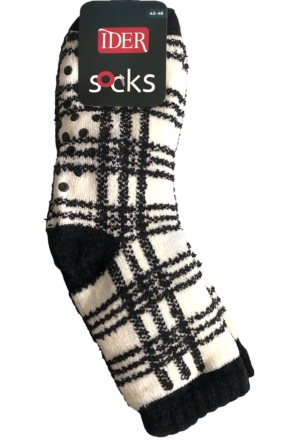 MAN ANTI-SLIP SLIPPERS WITH FLUFFY LINING INSIDE AND TARTAN PATTERN