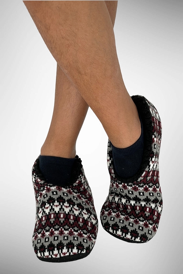 UNISEX ANTI-SLIP SLIPPERS KNITTING NORWEGIAN PATTERN WITH ABS AND FLUFFY LINING INSIDE
