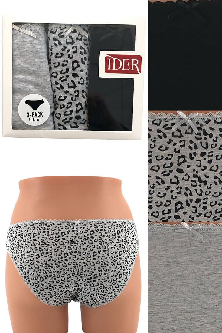 3-PACK ΓΥΝΑΙΚΕΙΟ BIKINI ΣΛΙΠ ΒΑΜΒΑΚΕΡΟ ΜΕ ΣΧΕΔΙΟ ΑΝΙΜΑΛ-ΜΟΝΟΧΡΩΜΟ