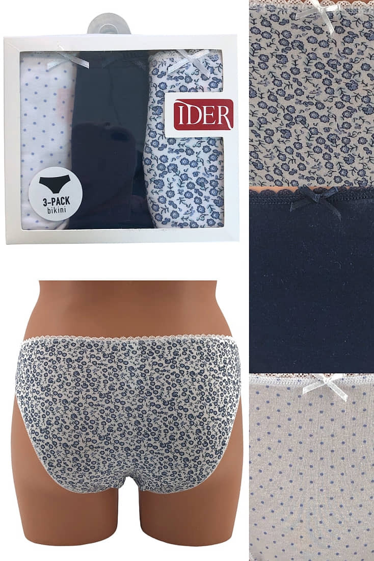 3-PACK ΓΥΝΑΙΚΕΙΟ BIKINI ΣΛΙΠ ΒΑΜΒΑΚΕΡΟ ΜΕ ΣΧΕΔΙΟ ΦΛΟΡΑΛ-ΠΟΥΑ-ΜΟΝΟΧΡΩΜΟ