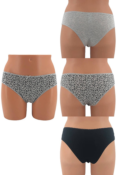 3-PACK WOMAN ELASTIC COTTON BRAZIL KNICKERS WITH PLAIN-ANIMAL PATTERN