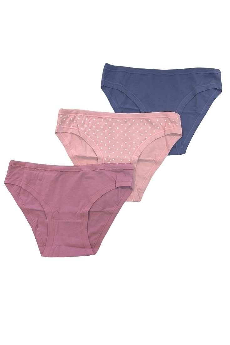3-PACK ΓΥΝΑΙΚΕΙΟ BIKINI ΣΛΙΠ ΒΑΜΒΑΚΕΡΟ ΜΕ ΣΧΕΔΙΟ 2ΜΟΝΟΧΡΩΜΑ/ΠΟΥΑ ΚΑΙ ΒΕΛΗ