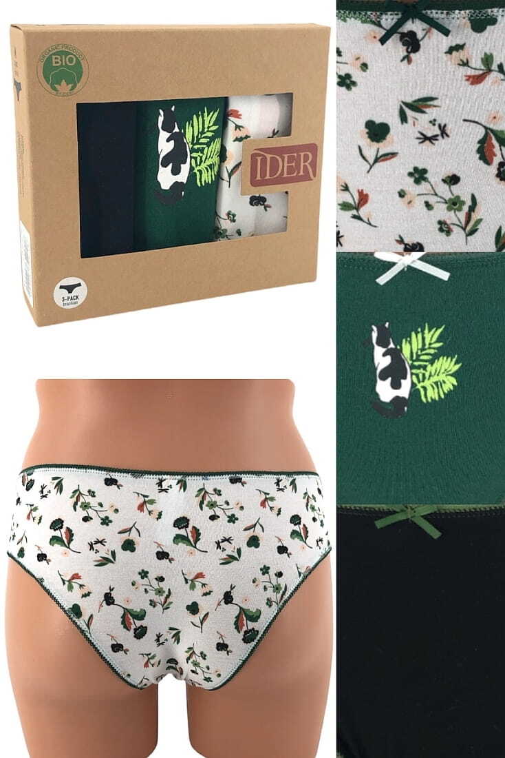 3-PACK ΓΥΝΑΙΚΕΙΟ BRAZIL ΣΛΙΠ ΑΠΟ ΟΡΓΑΝΙΚΟ ΒΑΜΒΑΚI ΜΕ ΣΧΕΔΙΟ FLORAL-ΓΑΤΑ-ΜΟΝΟΧΡΩΜΟ