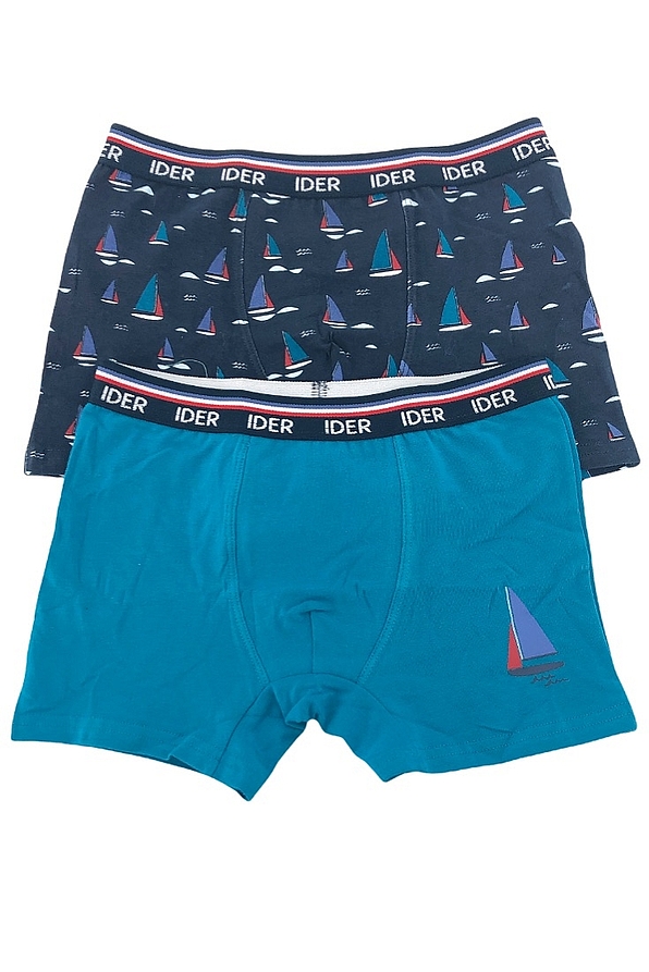2-PACK BOY COTTON BOXER EXTERNAL WAISTBAND SAIL BOATS PATTERN