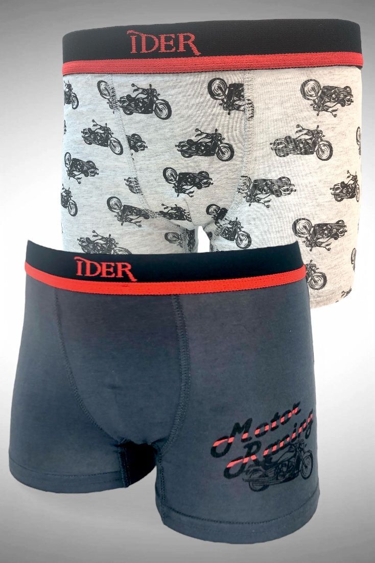 2-PACK ΑΓΟΡΙΣΤΙΚΟ BOXER ΒΑΜΒΑΚΕΡΟ ΜΕ ΕΞΩΤΕΡΙΚΟ ΛΑΣΤΙΧΟ ΚΑΙ ΣΧΕΔΙΟ ΜΗΧΑΝΕΣ ΚΑΙ ΜΟΝΟΧΡΩΜΟ