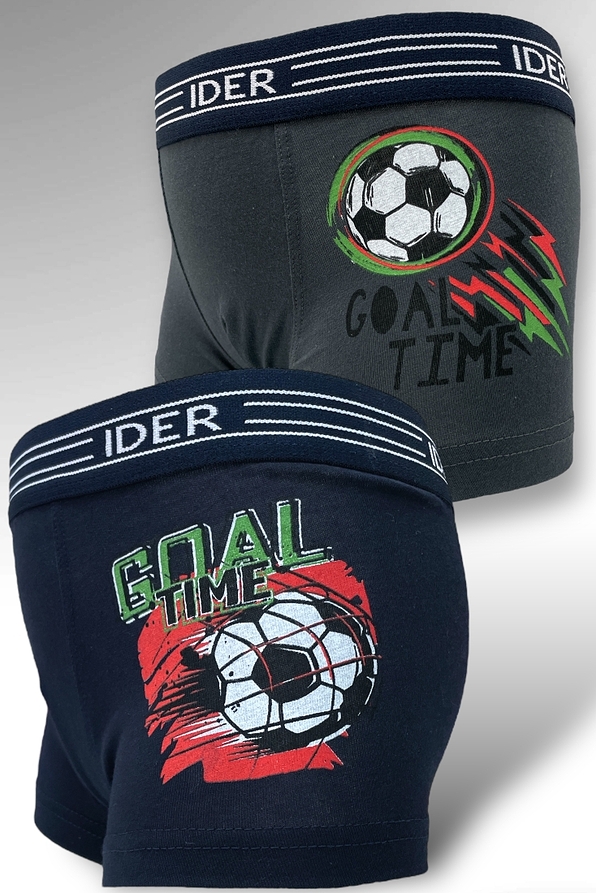 2-PACK BOY ELASTIC COTTON BOXER WITH EXTERNAL WAISTBAND AND FOOTBALL BALL PRINT