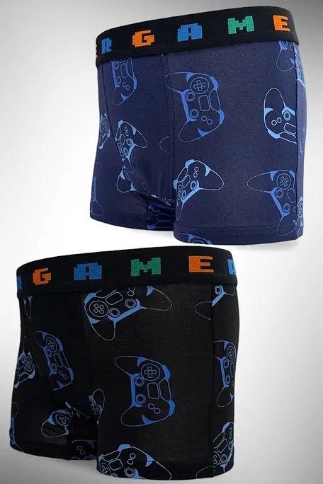 2-PACK BOY ELASTIC COTTON BOXER WITH EXTERNAL WAISTBAND AND GAME CONTROLLER PRINT