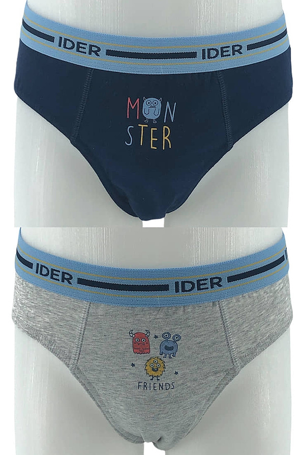 2-PACK BOY COTTON BRIEFS WITH EXTERNAL WAISTBAND MONSTERS PATTERN