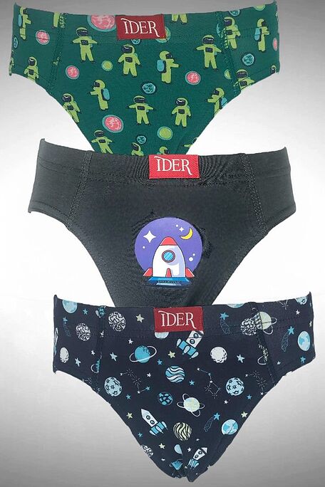 3-PACK BOY ELASTIC COTTON BRIEF WITH INTERNAL WAISTBAND AND SPACE-ASTRONAUTS PRINT