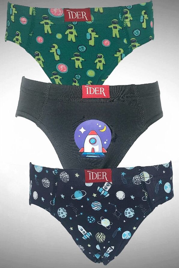 3-PACK BOY ELASTIC COTTON BRIEF WITH INTERNAL WAISTBAND AND SPACE-ASTRONAUTS PRINT