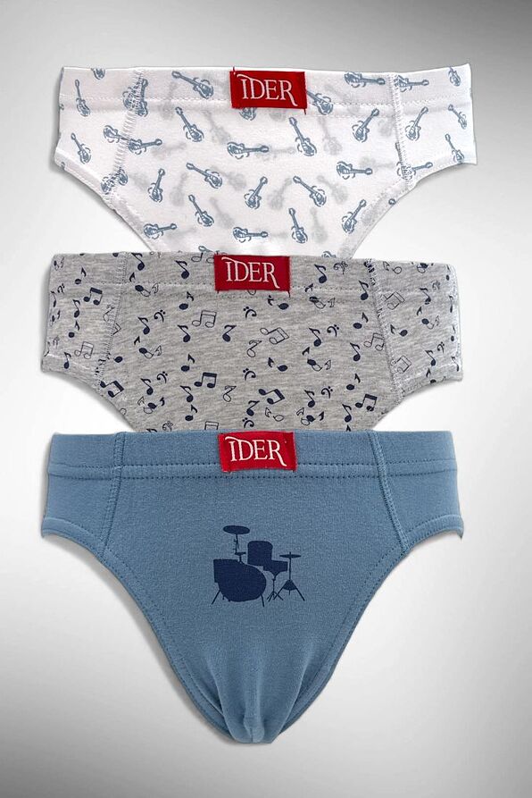 3-PACK BOY ELASTIC COTTON BRIEF WITH INTERNAL WAISTBAND AND MUSICAL THEME PRINT