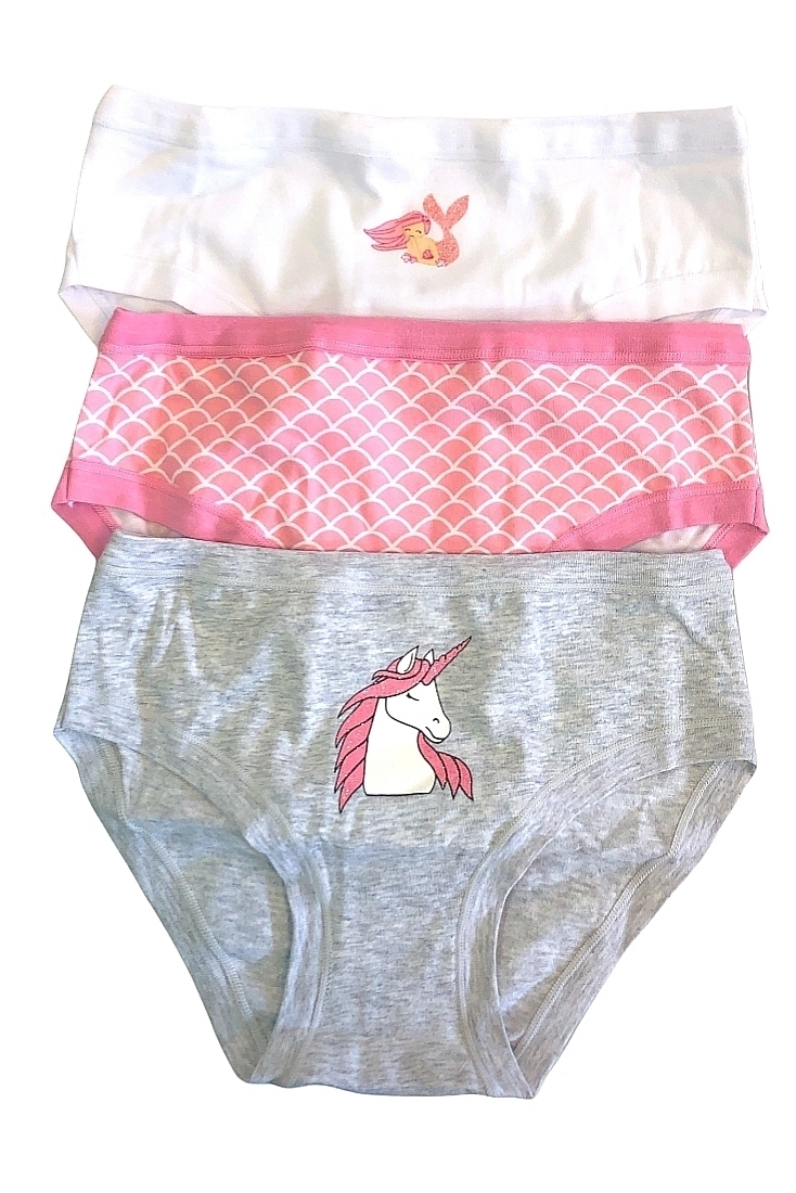3-PACK GIRL ELASTIC COTTON KNICKER GEOMETRICAL/MERMAID/UNICORN PATTERN