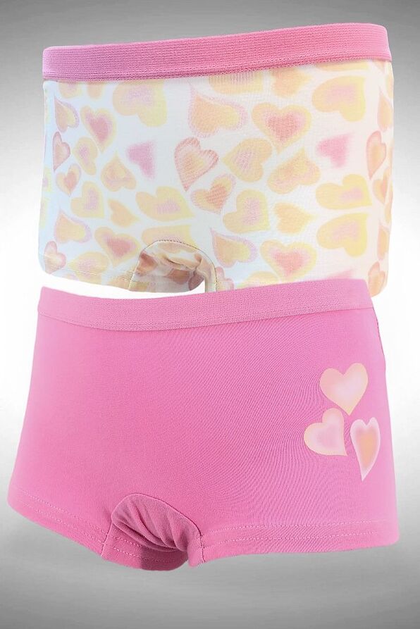 2-PACK GIRL ELASTIC COTTON BOXER SHORTS WITH EXTERNAL WAISTBAND AND HEARTS PRINT