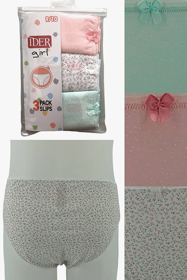 3-PACK GIRL COTTON KNICKERS WITH FLORAL-DOTS PATTERN