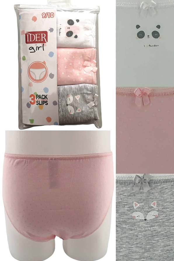 3-PACK GIRL COTTON KNICKERS WITH FOX-PANDA-DOTS PATTERN
