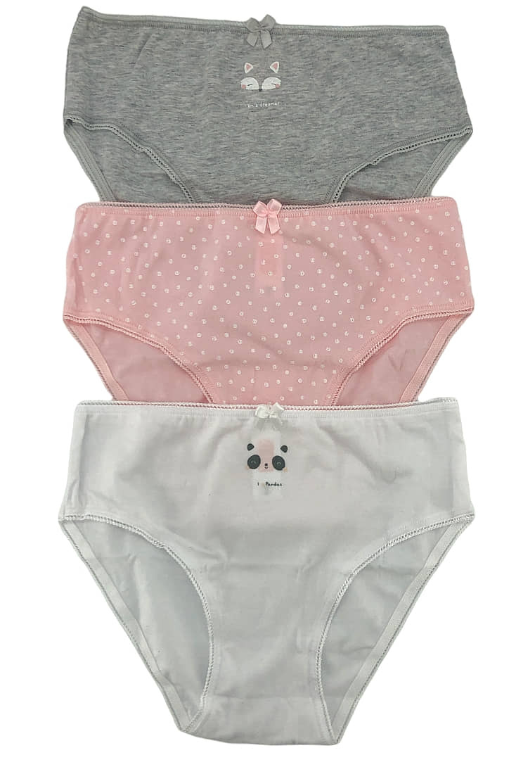 3-PACK GIRL COTTON KNICKERS WITH FOX-PANDA-DOTS PATTERN