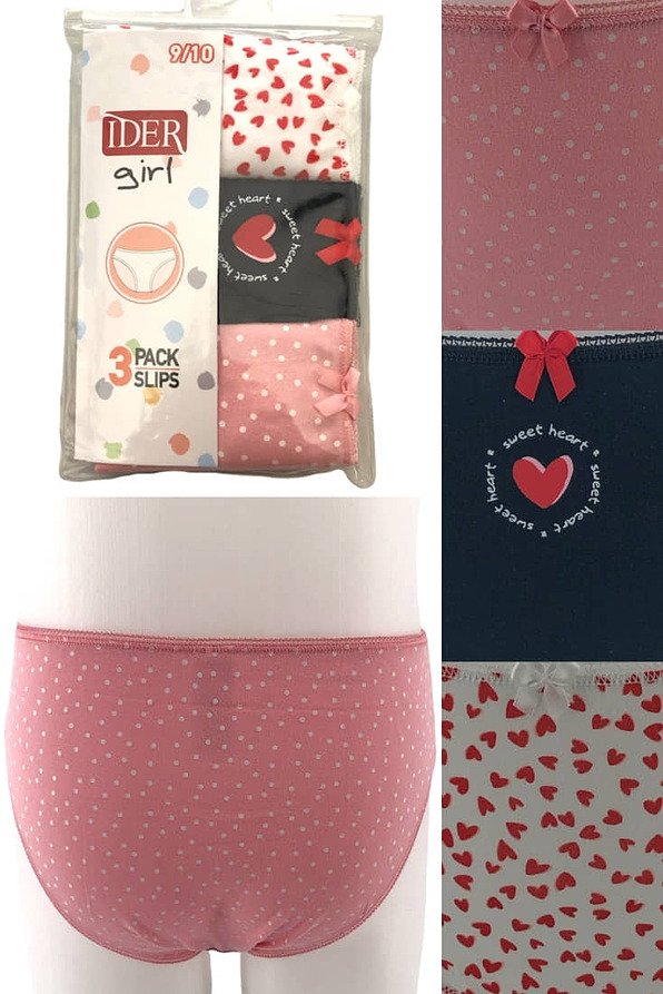 3-PACK GIRL COTTON KNICKERS WITH HEARTS-DOTS PATTERN