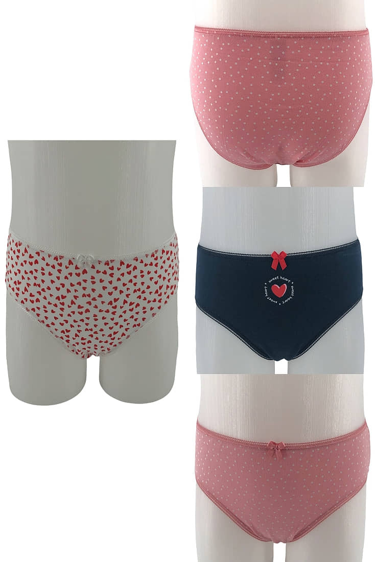 3-PACK GIRL COTTON KNICKERS WITH HEARTS-DOTS PATTERN