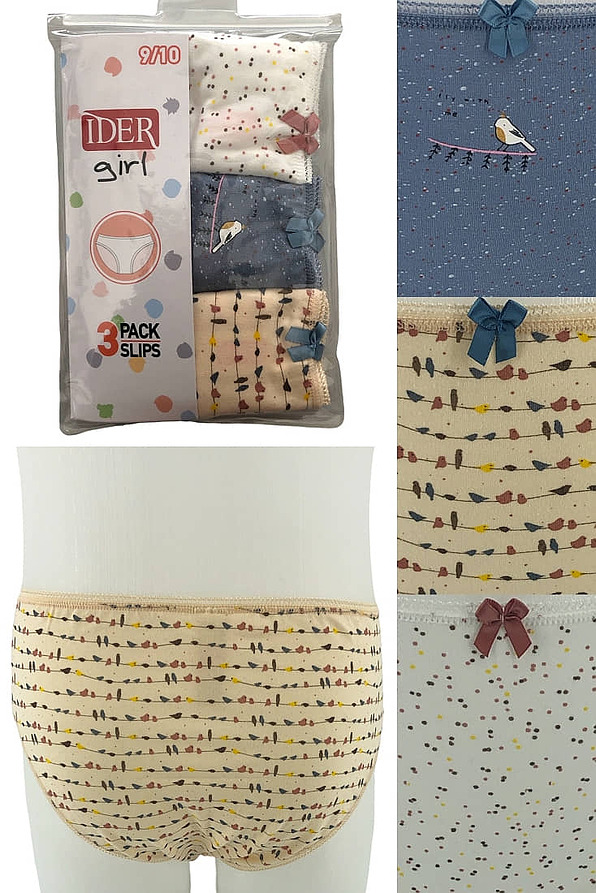 3-PACK GIRL COTTON KNICKERS WITH BIRDS-DOTS PATTERN
