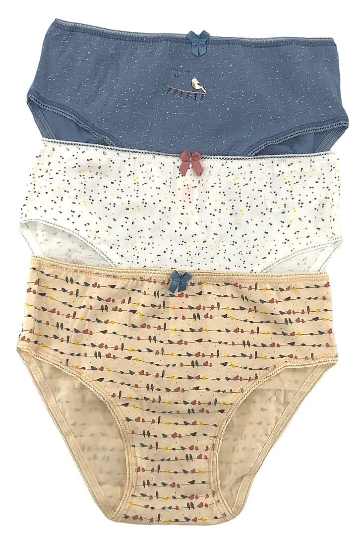 3-PACK GIRL COTTON KNICKERS WITH BIRDS-DOTS PATTERN