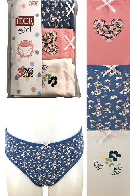 3-PACK ΚΟΡΙΤΣΙΣΤΙΚΟ ΣΛΙΠ ΒΑΜΒΑΚΕΡΟ ΜΕ ΤΥΠΩΜΑ FLORAL/ΠΕΤΑΛΟΥΔΕΣ/ΚΑΡΔΙΑ