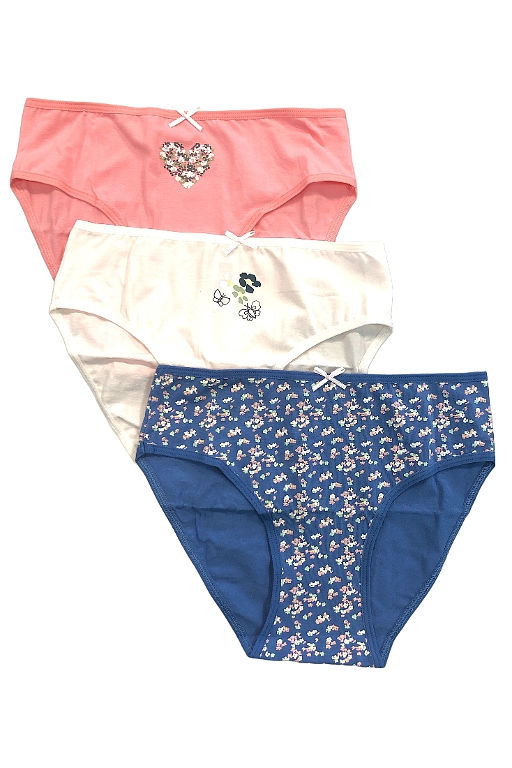 3-PACK GIRL COTTON KNICKERS WITH FLORAL/BUTTERFLY/HEART PRINT