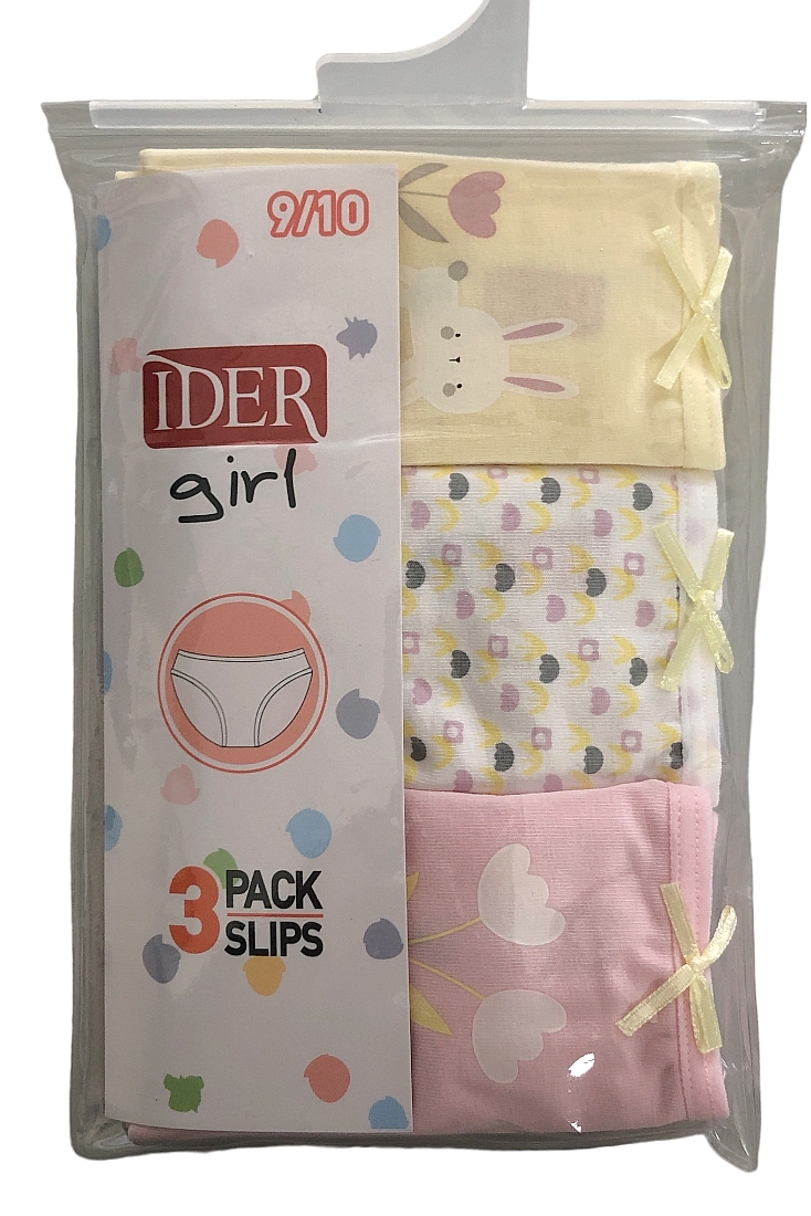 3-PACK GIRL COTTON KNICKERS WITH FLORAL/RABBIT PRINT