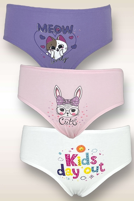 3-PACK ΚΟΡΙΤΣΙΣΤΙΚΟ ΣΛΙΠ ΒΑΜΒΑΚΕΡΟ ΜΕ ΣΧΕΔΙΑ KIDS DAY OUT-ΓΑΤΑΚΙ-ΛΑΓΟΥΔΑΚΙ