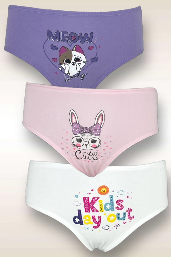 3-PACK ΚΟΡΙΤΣΙΣΤΙΚΟ ΣΛΙΠ ΒΑΜΒΑΚΕΡΟ ΜΕ ΣΧΕΔΙΑ KIDS DAY OUT-ΓΑΤΑΚΙ-ΛΑΓΟΥΔΑΚΙ