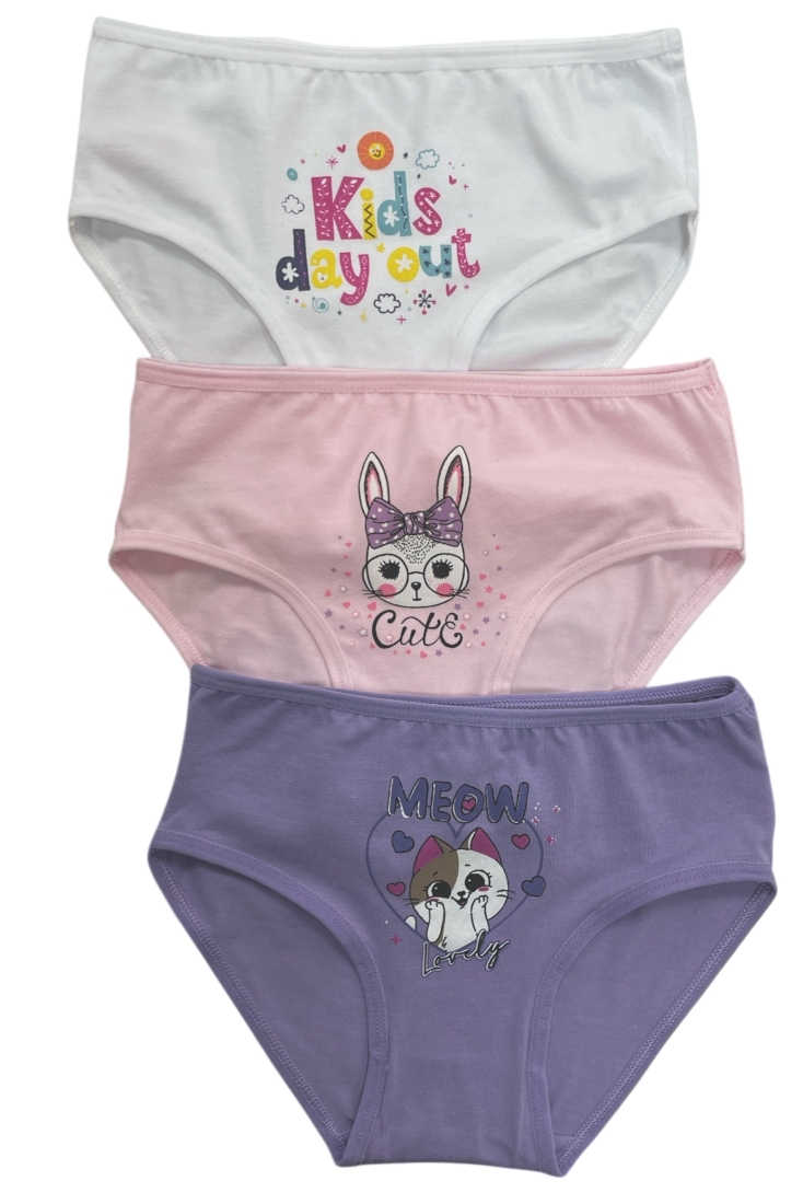 3-PACK GIRL COTTON KNICHERS WITH KIDS DAY OUT-KITTEN-BUNNY PRINTS