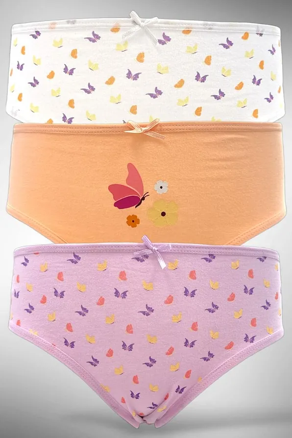 3-PACK GIRL COTTON KNICKERS WITH BUTTERFLIES PRINT
