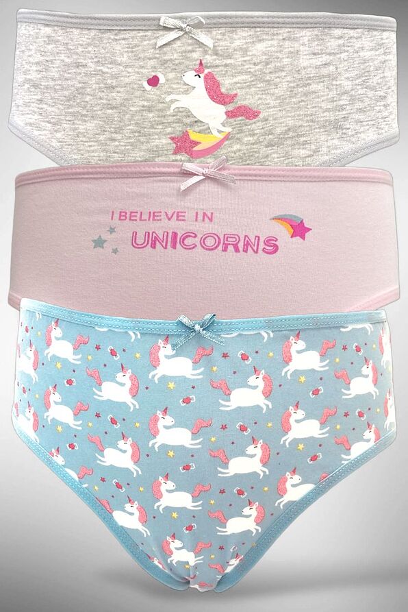 3-PACK GIRL COTTON KNICKERS WITH UNICORNS PRINT & GLITTER DETAILS